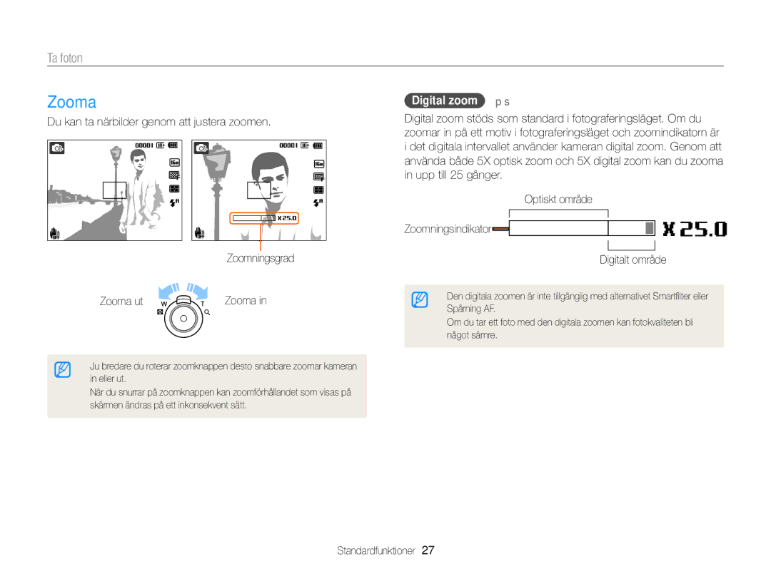 Samsung EC-ST79ZZBPWE2, EC-ST76ZZFPWE2, EC-ST76ZZBPRE2, EC-ST76ZZBPSE2, EC-ST76ZZFPLE2 manual Zooma, Ta foton, Digital zoom p s 