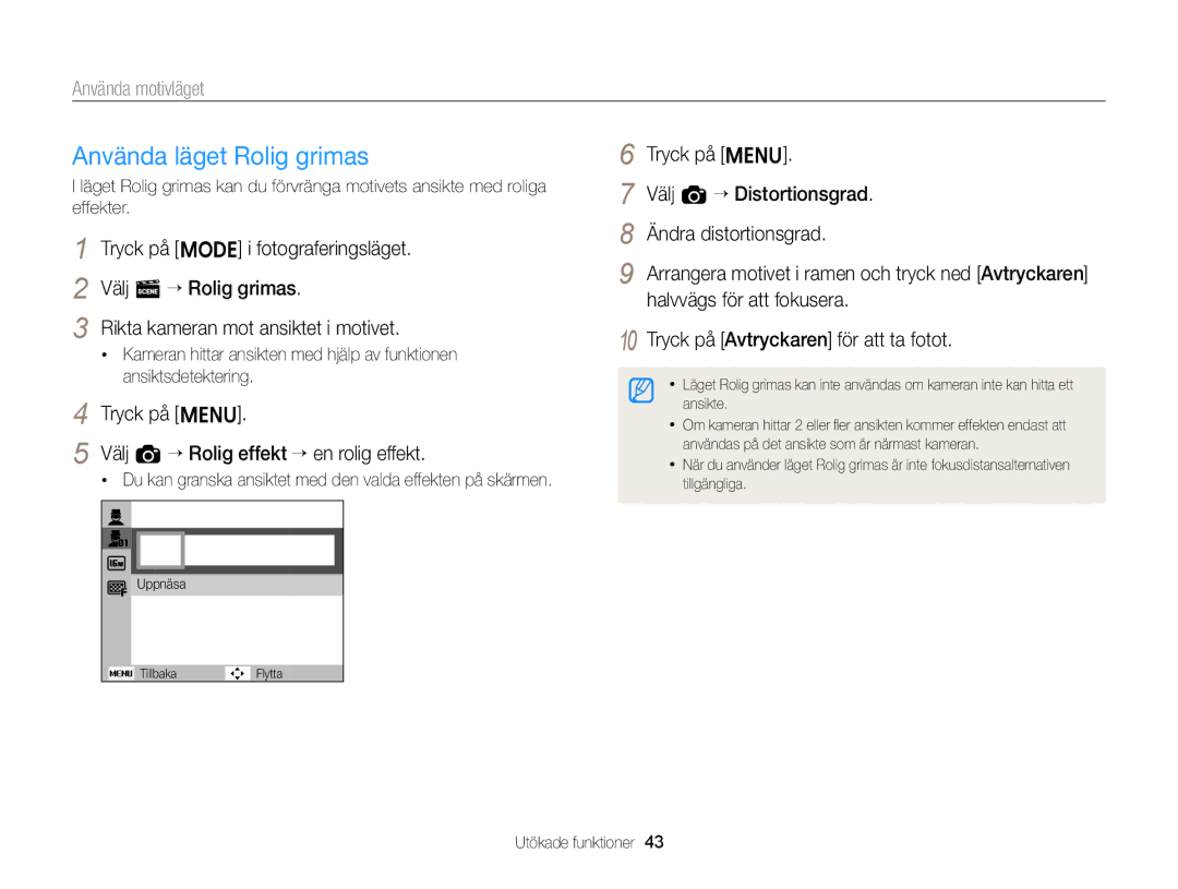 Samsung EC-ST76ZZBPRE2, EC-ST79ZZBPWE2, EC-ST76ZZFPWE2 manual Du kan granska ansiktet med den valda effekten på skärmen 