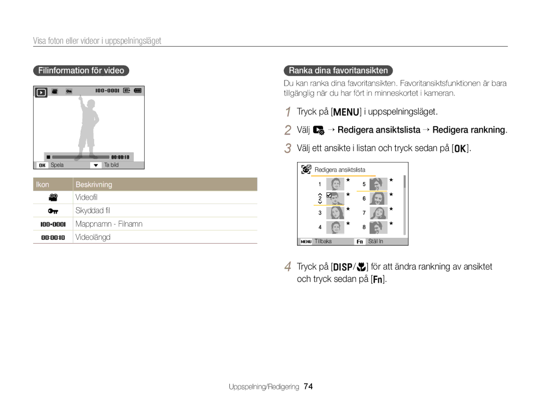 Samsung EC-ST77ZZBPWE2, EC-ST79ZZBPWE2 manual Visa foton eller videor i uppspelningsläget, Tryck på m i uppspelningsläget 