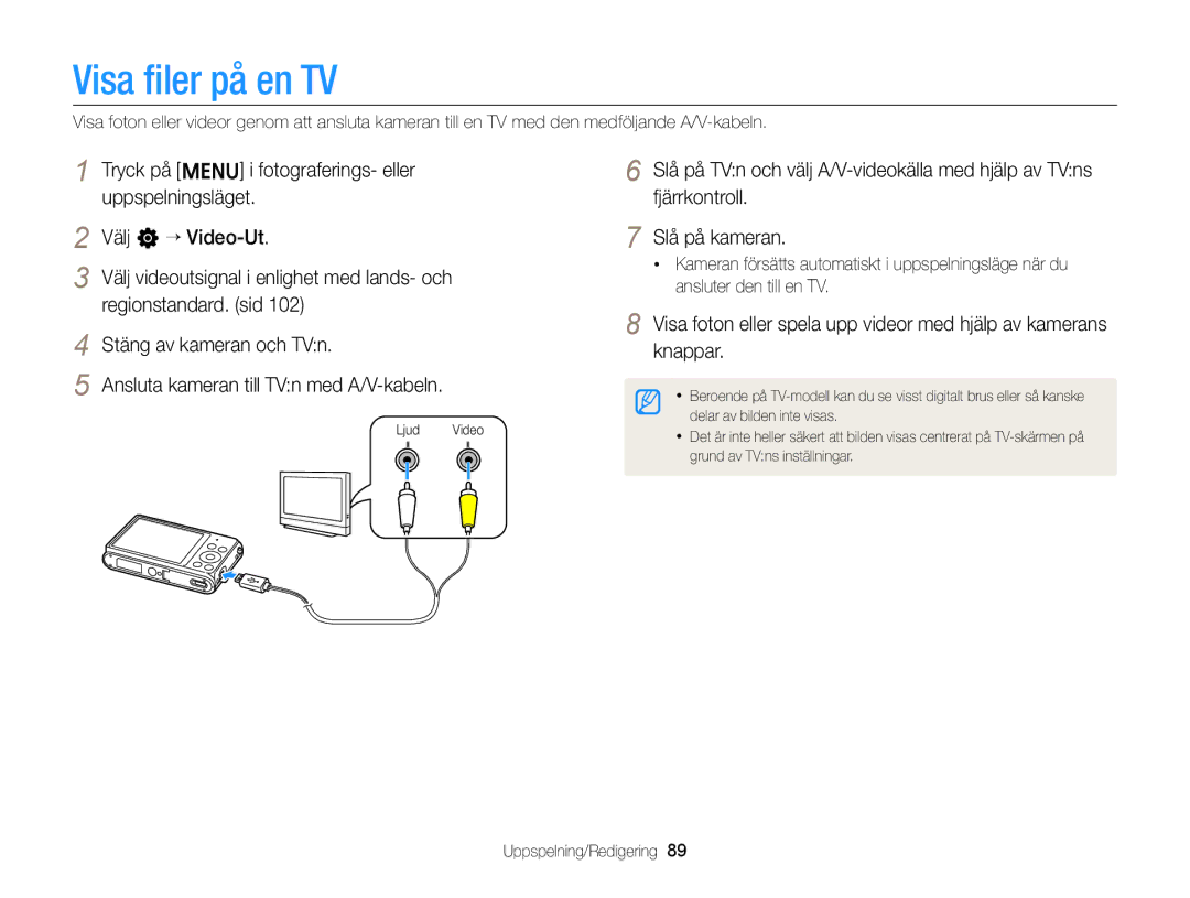 Samsung EC-ST76ZZBPBE2, EC-ST79ZZBPWE2, EC-ST76ZZFPWE2, EC-ST76ZZBPRE2, EC-ST76ZZBPSE2, EC-ST76ZZFPLE2 manual Visa ﬁler på en TV 