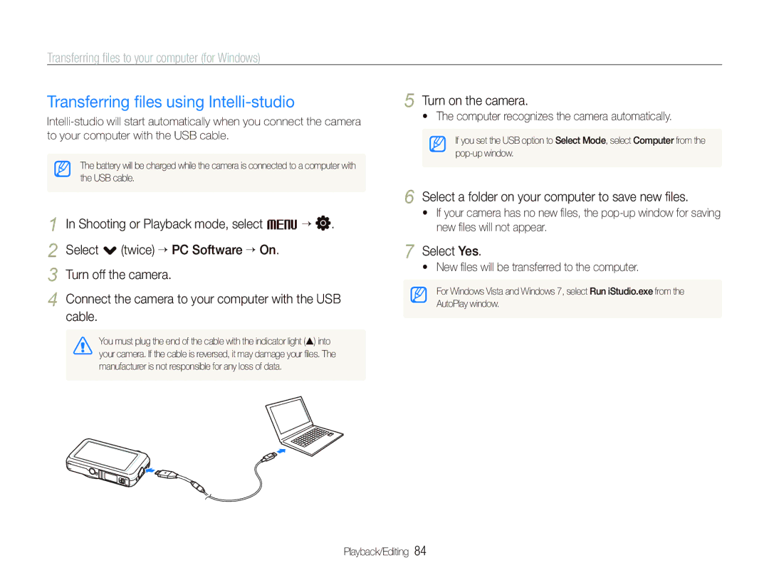 Samsung EC-ST80ZZBPBE2 manual Transferring ﬁles using Intelli-studio, Transferring ﬁles to your computer for Windows, Cable 