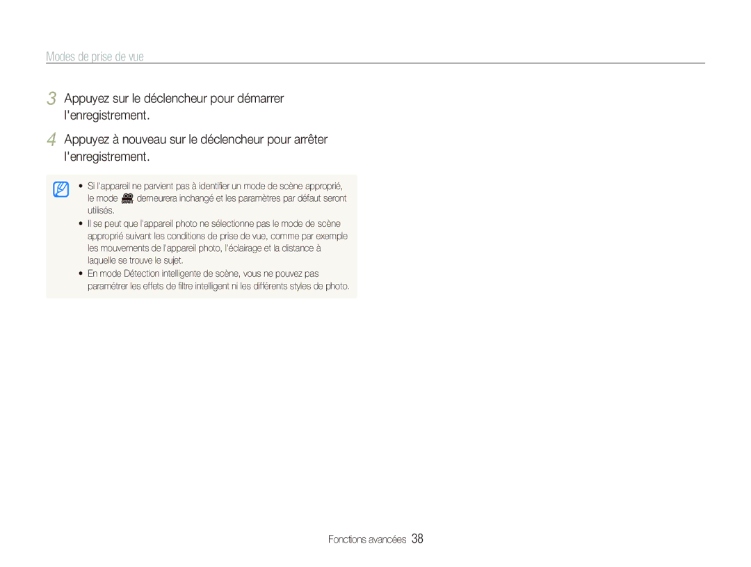 Samsung EC-ST80ZZBPBE1, EC-ST80ZZBPWE1, EC-ST80ZZBPUE1 manual Modes de prise de vue 