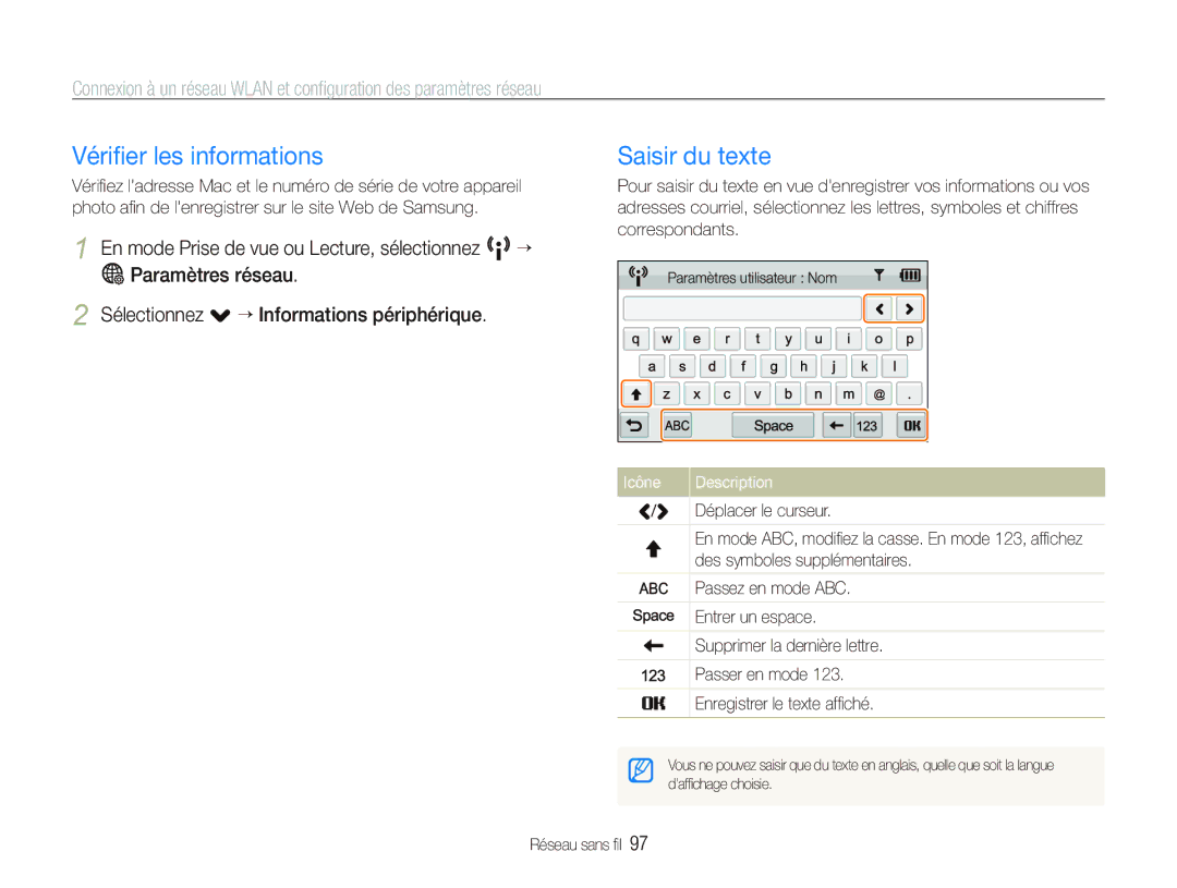 Samsung EC-ST80ZZBPUE1, EC-ST80ZZBPBE1, EC-ST80ZZBPWE1 manual Vériﬁer les informations, Saisir du texte 