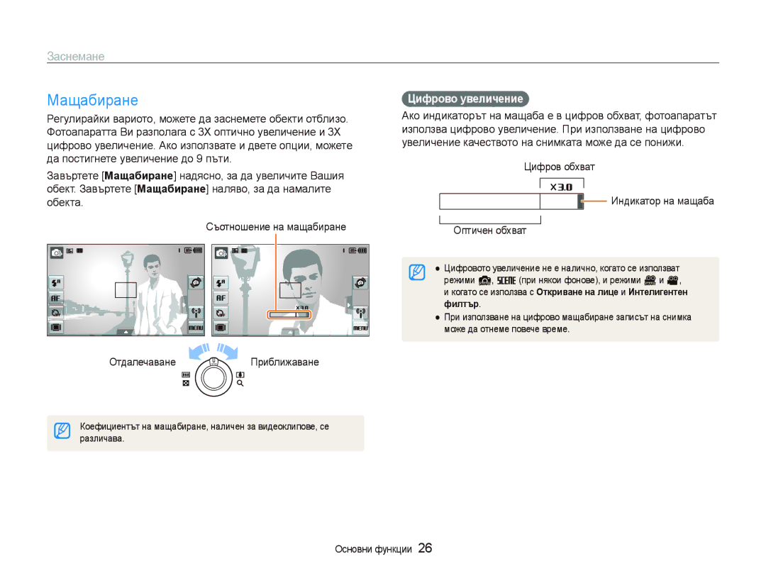 Samsung EC-ST80ZZBPWE3, EC-ST80ZZBPBE3 Мащабиране, Цифрово увеличение, Цифров обхват Индикатор на мащаба Оптичен обхват 