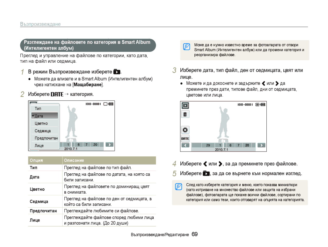 Samsung EC-ST80ZZBPUE3, EC-ST80ZZBPBE3 manual Предпочитан Преглеждайте любимите си файлове, Разпознати лица. До 20 души 