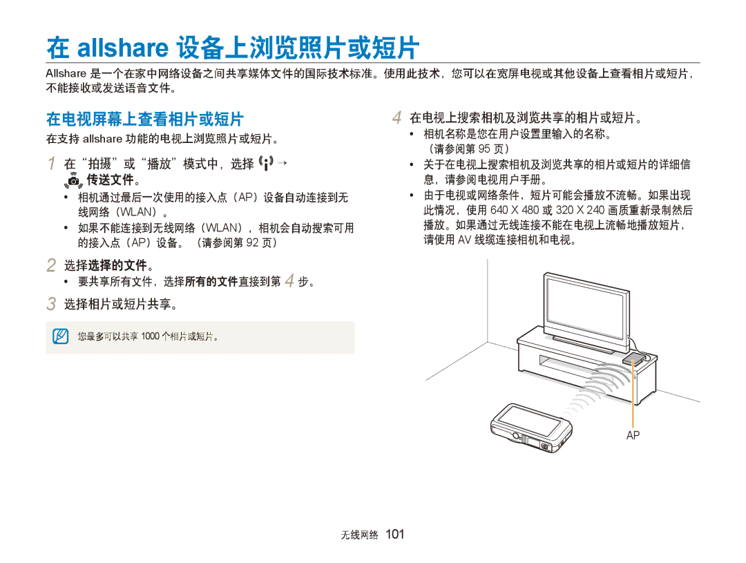 Samsung EC-ST80ZZBPBE3, EC-ST80ZZBPPE3, EC-ST80ZZBPUE3, EC-ST80ZZBPWE3, EC-ST80ZZBPWE2 Allshare 设备上浏览照片或短片, 在电视屏幕上查看相片或短片 