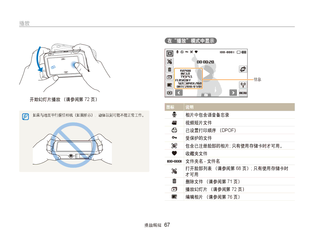 Samsung EC-ST80ZZBPUE3, EC-ST80ZZBPBE3, EC-ST80ZZBPPE3, EC-ST80ZZBPWE3, EC-ST80ZZBPWE2 manual 在播放模式中显示, 开始幻灯片播放 （请参阅第 72 页） 