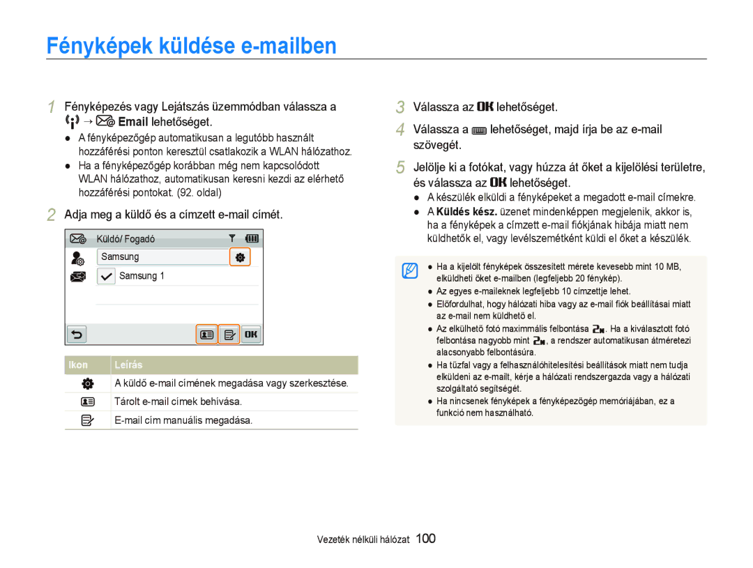 Samsung EC-ST80ZZBPBE2 Fényképek küldése e-mailben, Adja meg a küldő és a címzett e-mail címét, Mail cím manuális megadása 