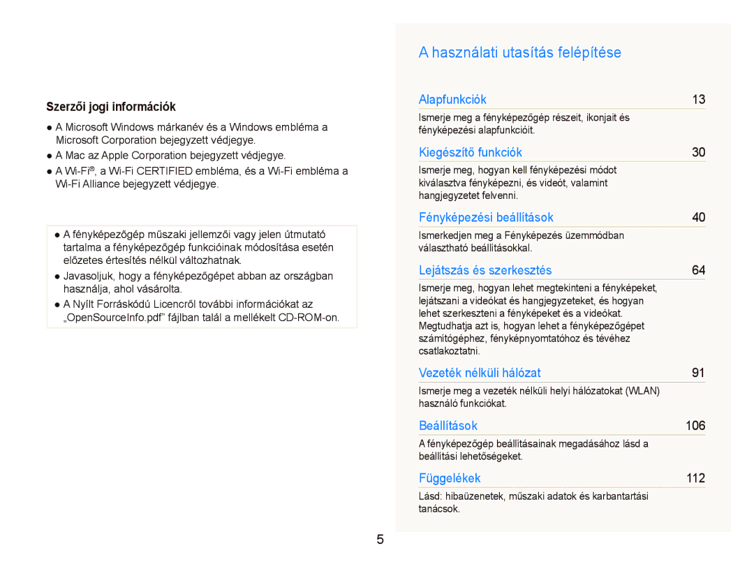 Samsung EC-ST80ZZBPBE3, EC-ST80ZZBPPE3, EC-ST80ZZBPUE3 manual Használati utasítás felépítése, Szerzői jogi információk 