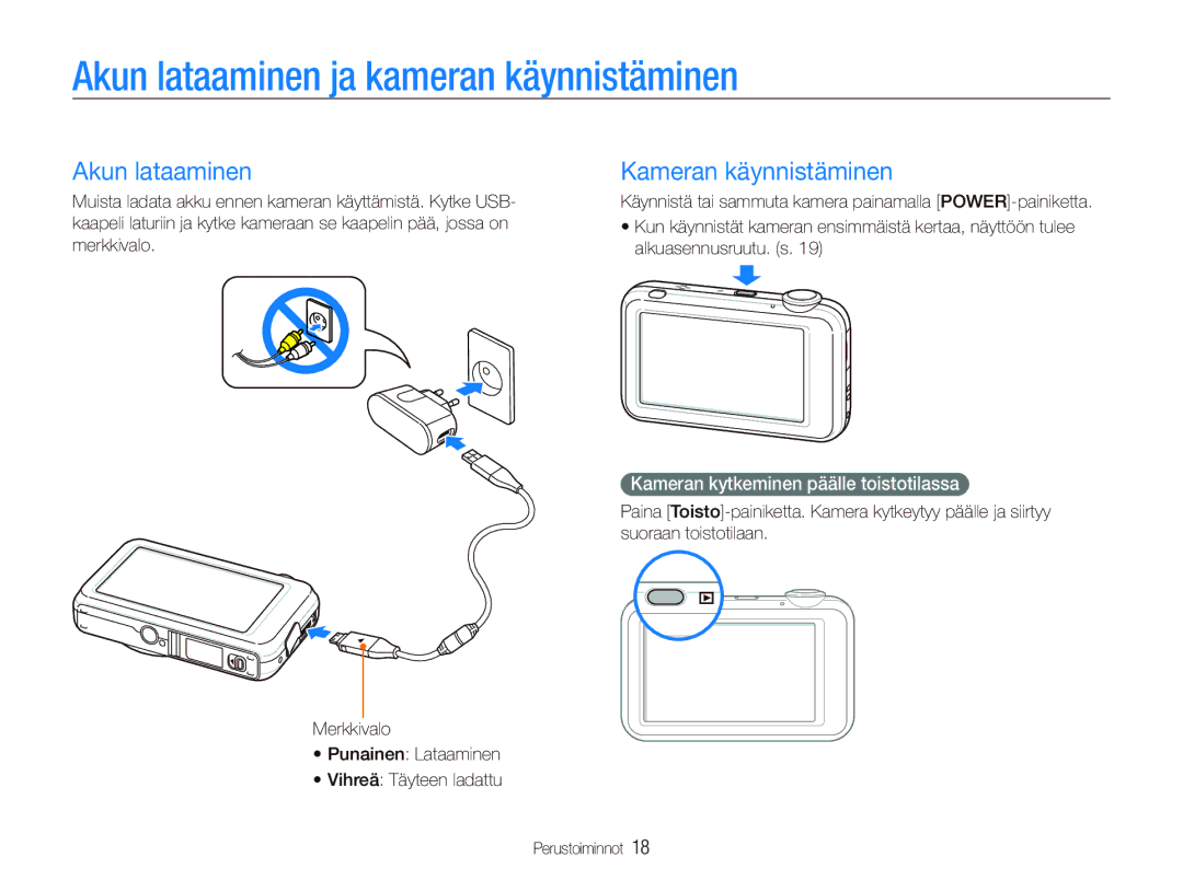 Samsung EC-ST80ZZBPBE2 manual Akun lataaminen ja kameran käynnistäminen, Kameran käynnistäminen, Alkuasennusruutu. s 