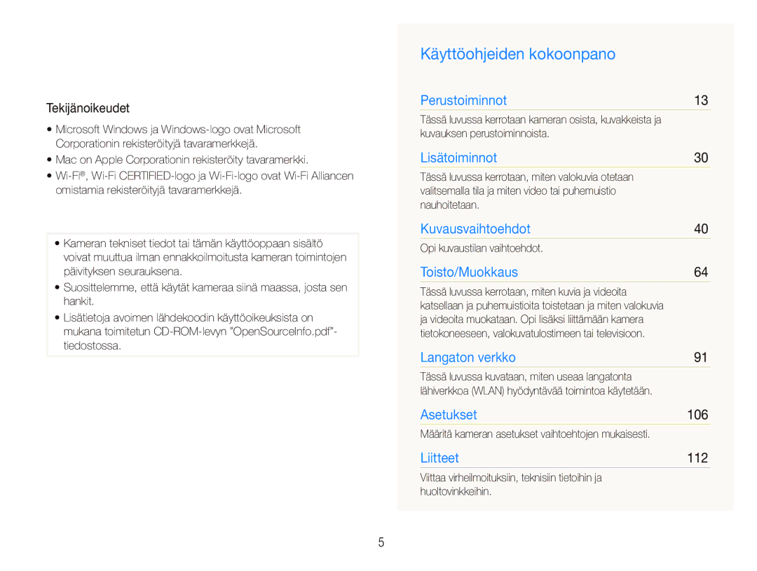 Samsung EC-ST80ZZBPPE2, EC-ST80ZZBPBE3, EC-ST80ZZBPWE2, EC-ST80ZZBPBE2 Käyttöohjeiden kokoonpano, Tekijänoikeudet, 106, 112 