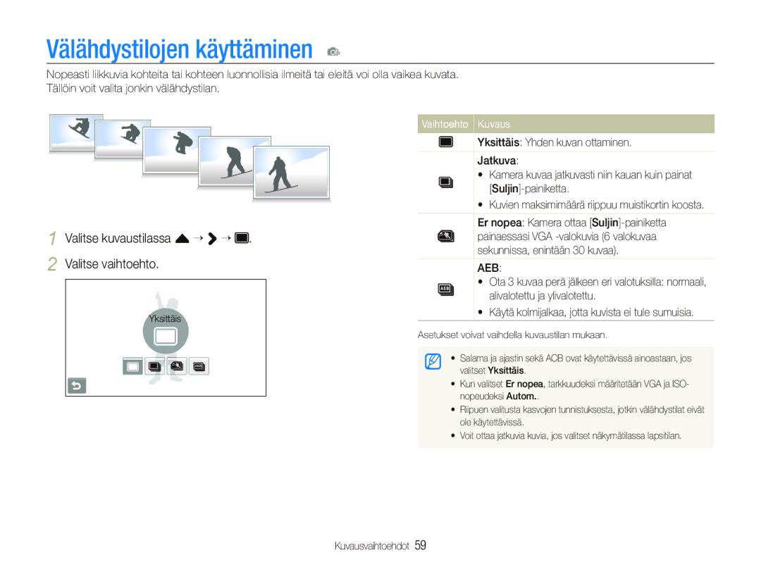 Samsung EC-ST80ZZBPBE3, EC-ST80ZZBPWE2 manual Välähdystilojen käyttäminen p, Valitse kuvaustilassa f “ “ Valitse vaihtoehto 