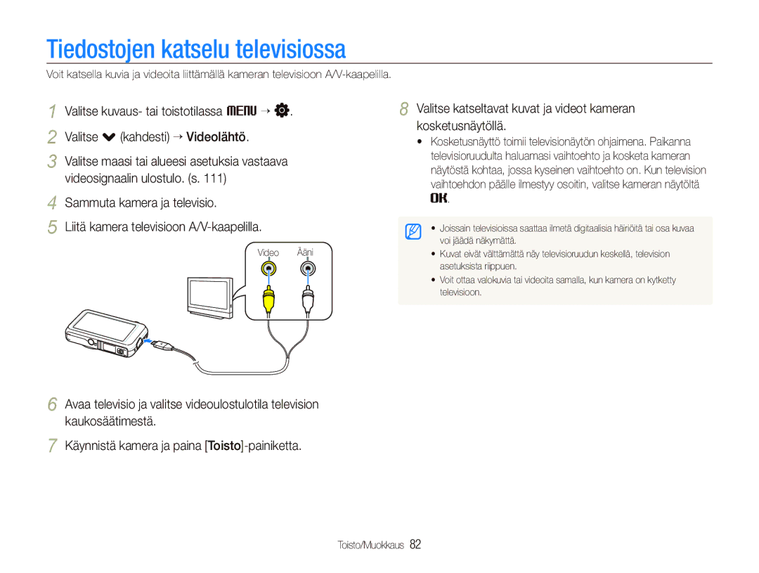 Samsung EC-ST80ZZBPBE2, EC-ST80ZZBPBE3, EC-ST80ZZBPWE2, EC-ST80ZZBPPE2 manual Tiedostojen katselu televisiossa 