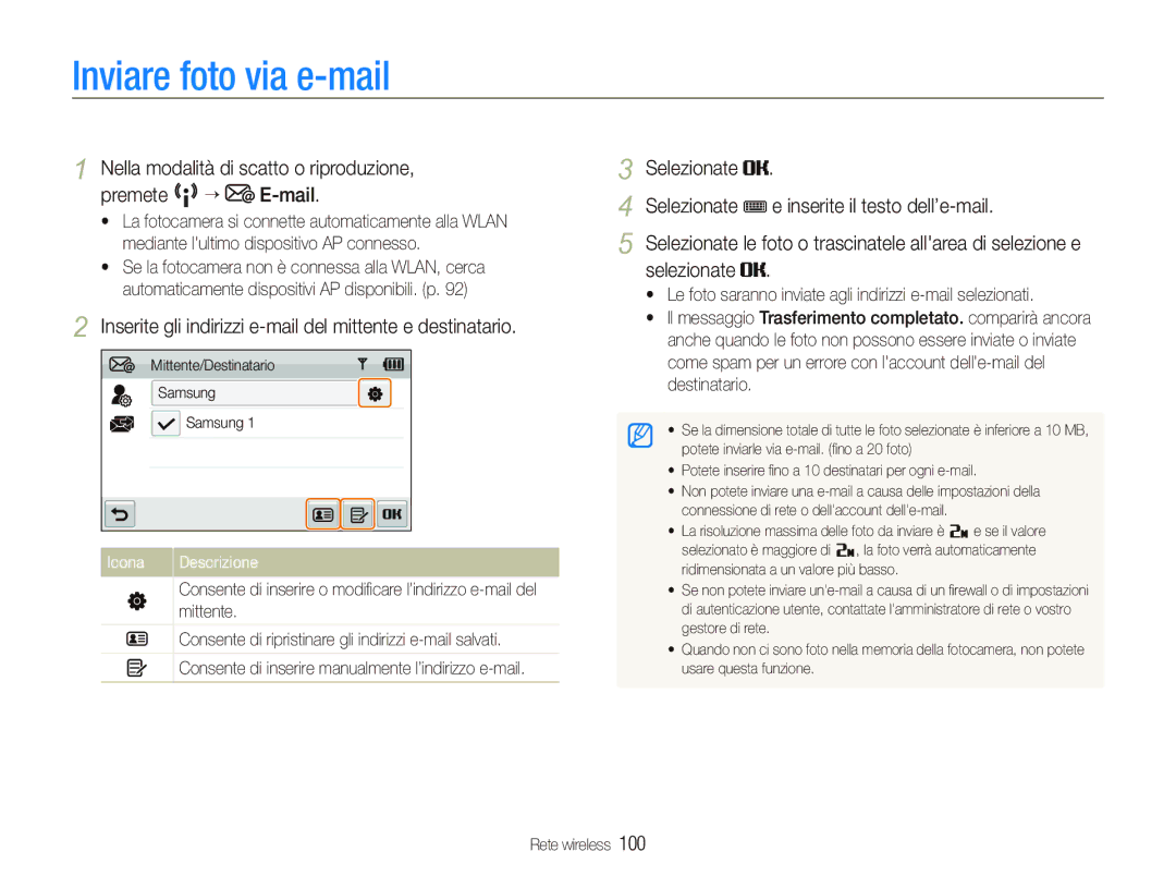 Samsung EC-ST80ZZBPBIT manual Inviare foto via e-mail, Inserite gli indirizzi e-mail del mittente e destinatario, Mittente 