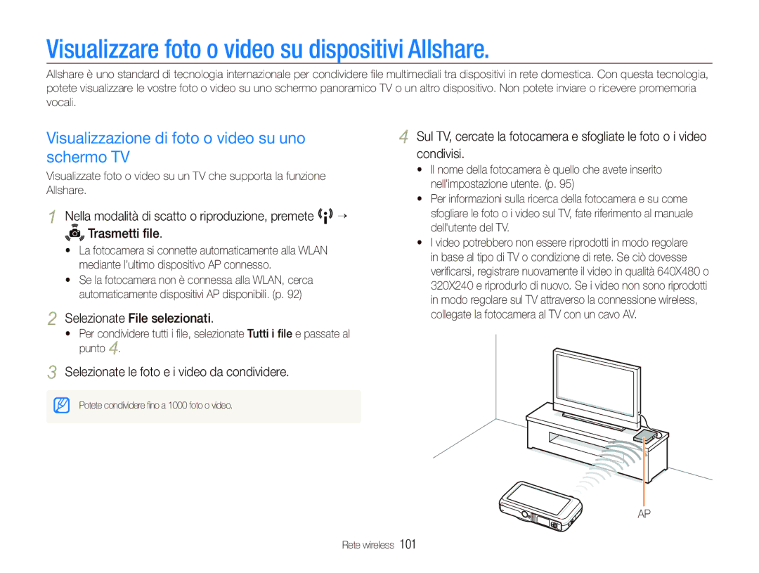 Samsung EC-ST80ZZBPBIT manual Visualizzare foto o video su dispositivi Allshare, Selezionate File selezionati 