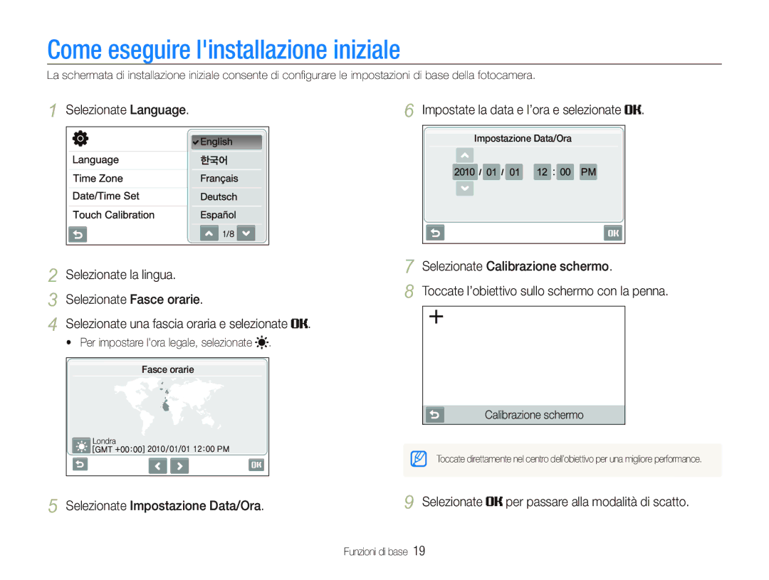 Samsung EC-ST80ZZBPBIT manual Come eseguire linstallazione iniziale, Impostate la data e l’ora e selezionate 