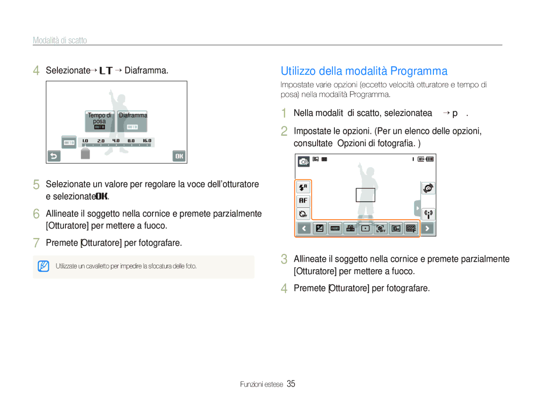 Samsung EC-ST80ZZBPBIT manual Utilizzo della modalità Programma, Selezionate “ ““Diaframma 