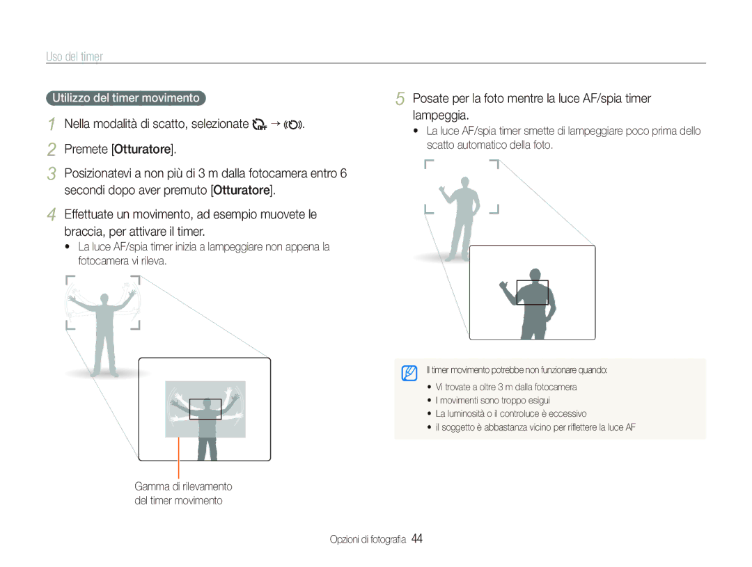 Samsung EC-ST80ZZBPBIT manual Uso del timer, Premete Otturatore, Posate per la foto mentre la luce AF/spia timer lampeggia 