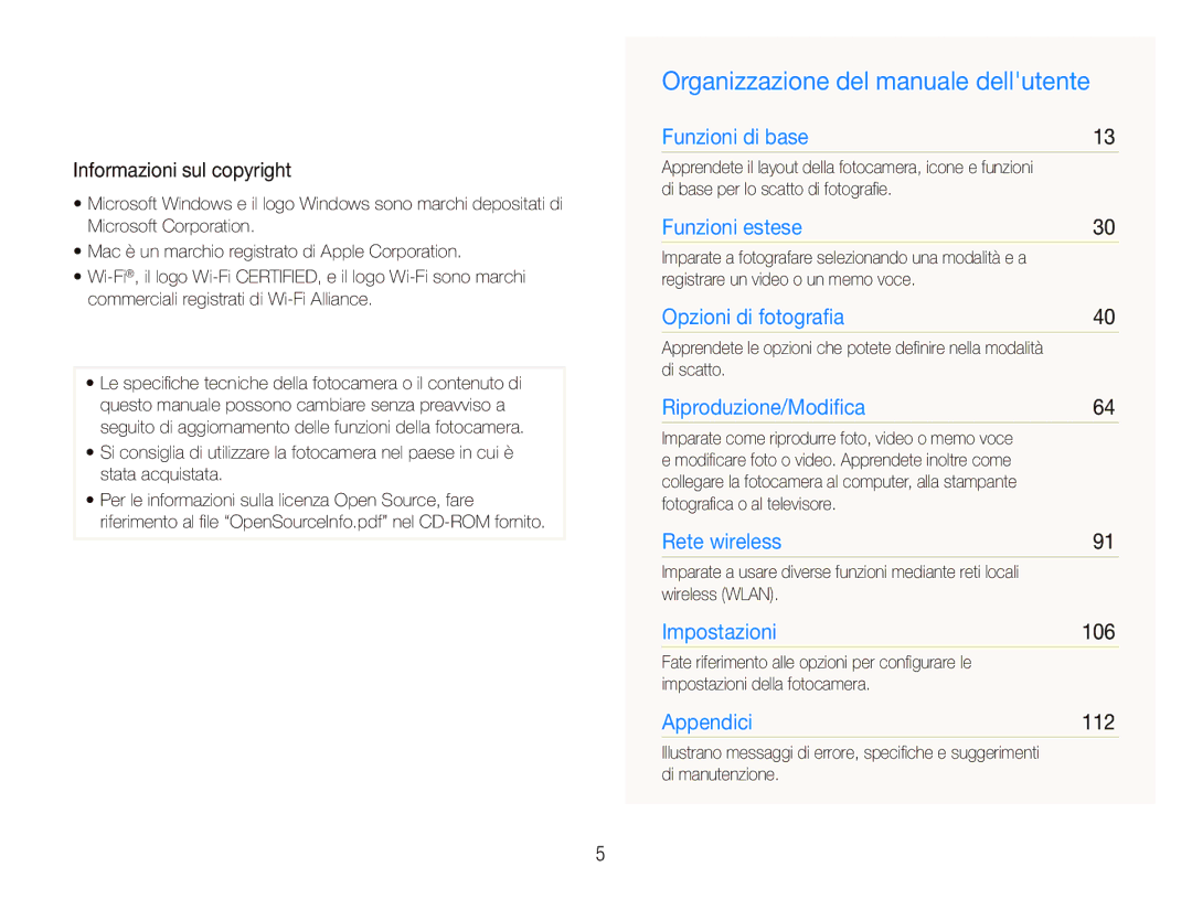 Samsung EC-ST80ZZBPBIT Organizzazione del manuale dellutente, Informazioni sul copyright, 106, 112 