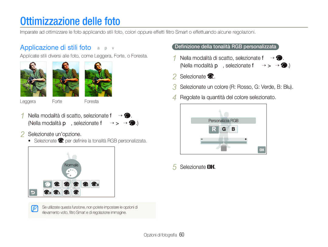 Samsung EC-ST80ZZBPBIT manual Ottimizzazione delle foto, Applicazione di stili foto a p 