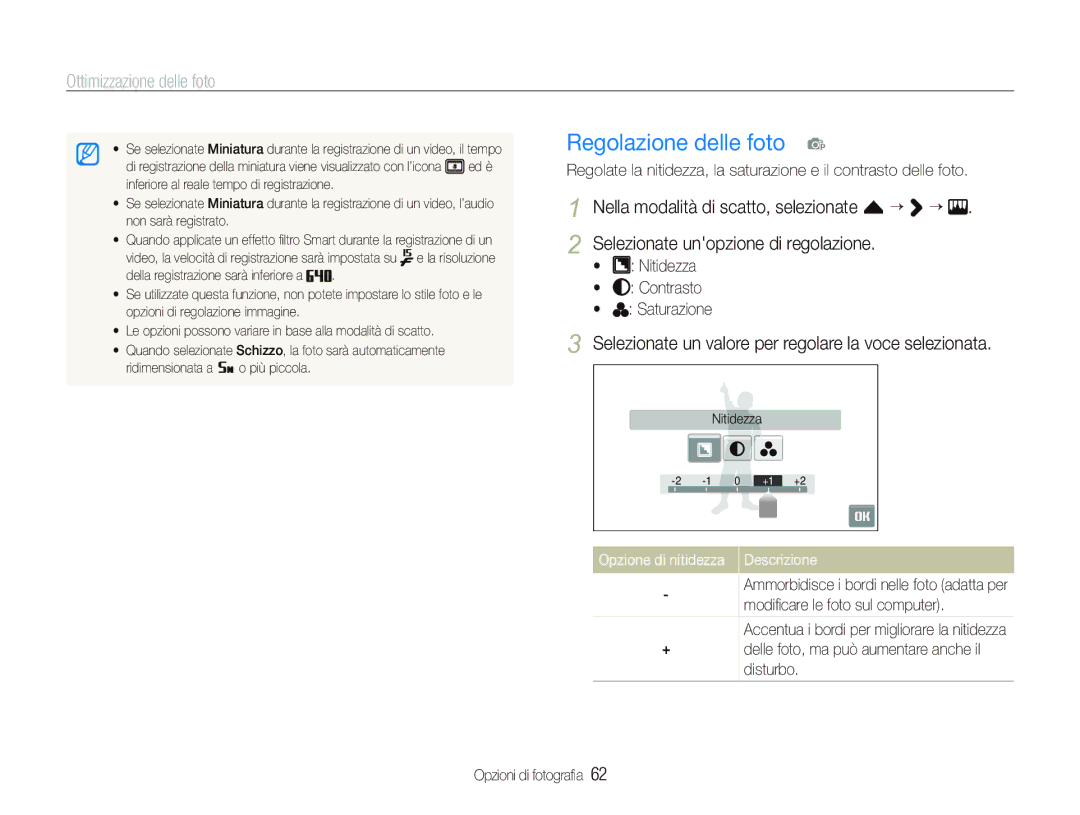 Samsung EC-ST80ZZBPBIT manual Regolazione delle foto p, Selezionate un valore per regolare la voce selezionata 