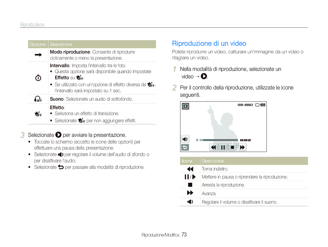 Samsung EC-ST80ZZBPBIT manual Riproduzione di un video, Selezionate per avviare la presentazione 