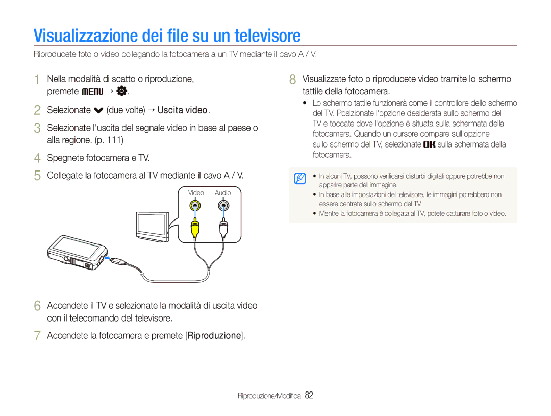 Samsung EC-ST80ZZBPBIT manual Visualizzazione dei ﬁle su un televisore 