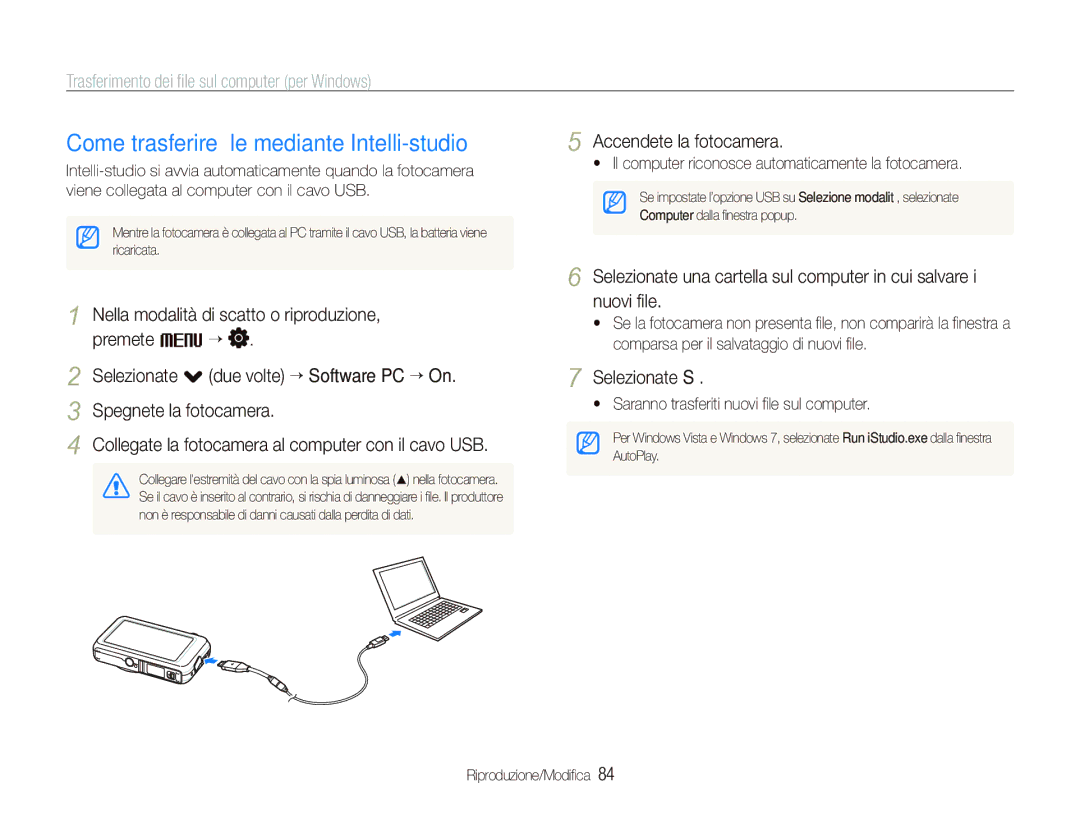 Samsung EC-ST80ZZBPBIT manual Come trasferire ﬁle mediante Intelli-studio, Trasferimento dei ﬁle sul computer per Windows 