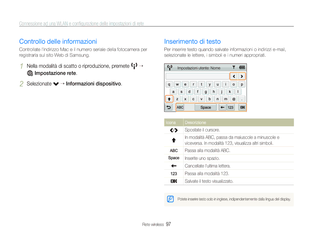 Samsung EC-ST80ZZBPBIT manual Controllo delle informazioni, Inserimento di testo 