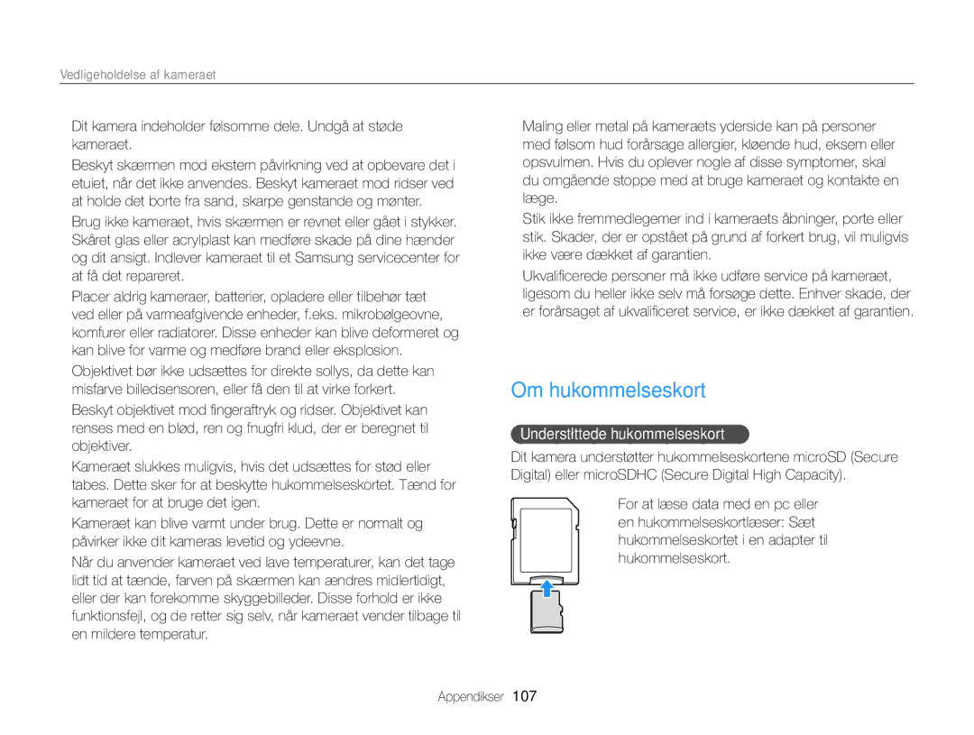 Samsung EC-ST88ZZFPLE2, EC-ST88ZZBPLE2, EC-ST88ZZBPWE2, EC-ST88ZZFPWE2 Om hukommelseskort, Understøttede hukommelseskort 