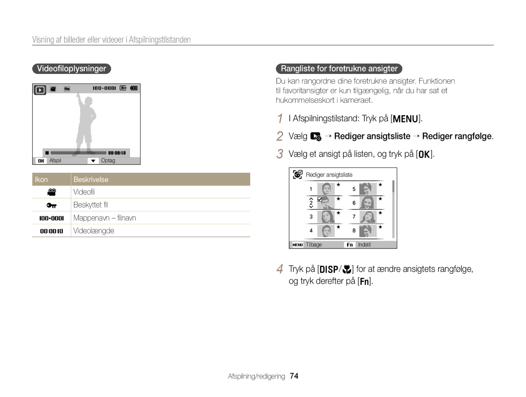 Samsung EC-ST88ZZBPLE2 manual Visning af billeder eller videoer i Afspilningstilstanden, Afspilningstilstand Tryk på m 