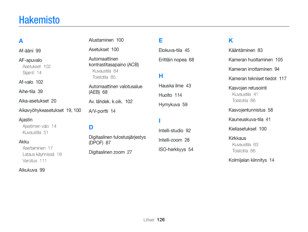 Samsung EC-ST88ZZFPWE2 Hakemisto, Asetukset Sijainti, Ajastimen valo Kuvaustila, Asettaminen Lataus käynnissä Varoitus 