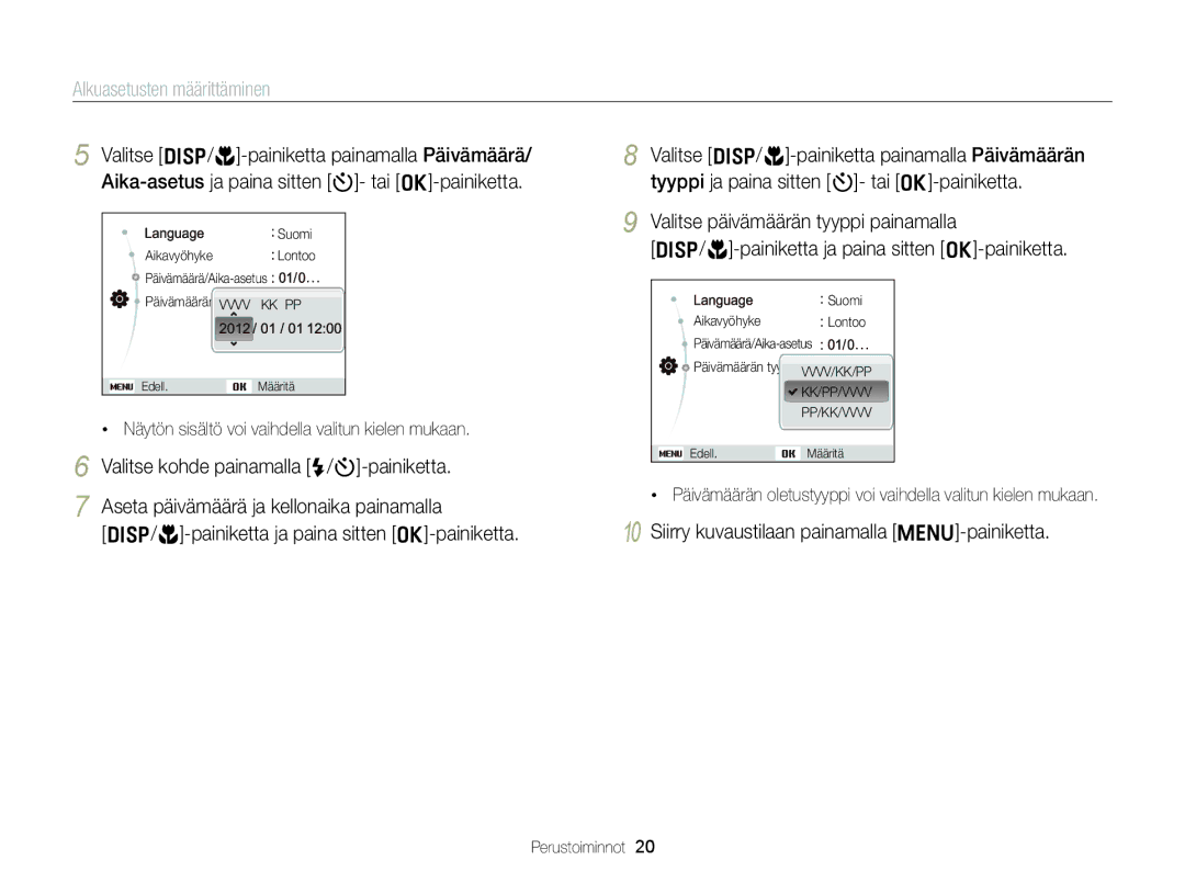 Samsung EC-ST88ZZBPWE2, EC-ST88ZZBPLE2 manual Alkuasetusten määrittäminen, Siirry kuvaustilaan painamalla m-painiketta 