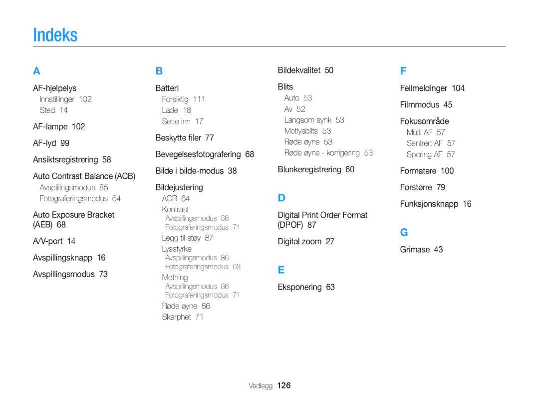 Samsung EC-ST88ZZFPWE2, EC-ST88ZZBPLE2, EC-ST88ZZBPWE2, EC-ST88ZZFPLE2, EC-ST88ZZBPBE2 manual Indeks 