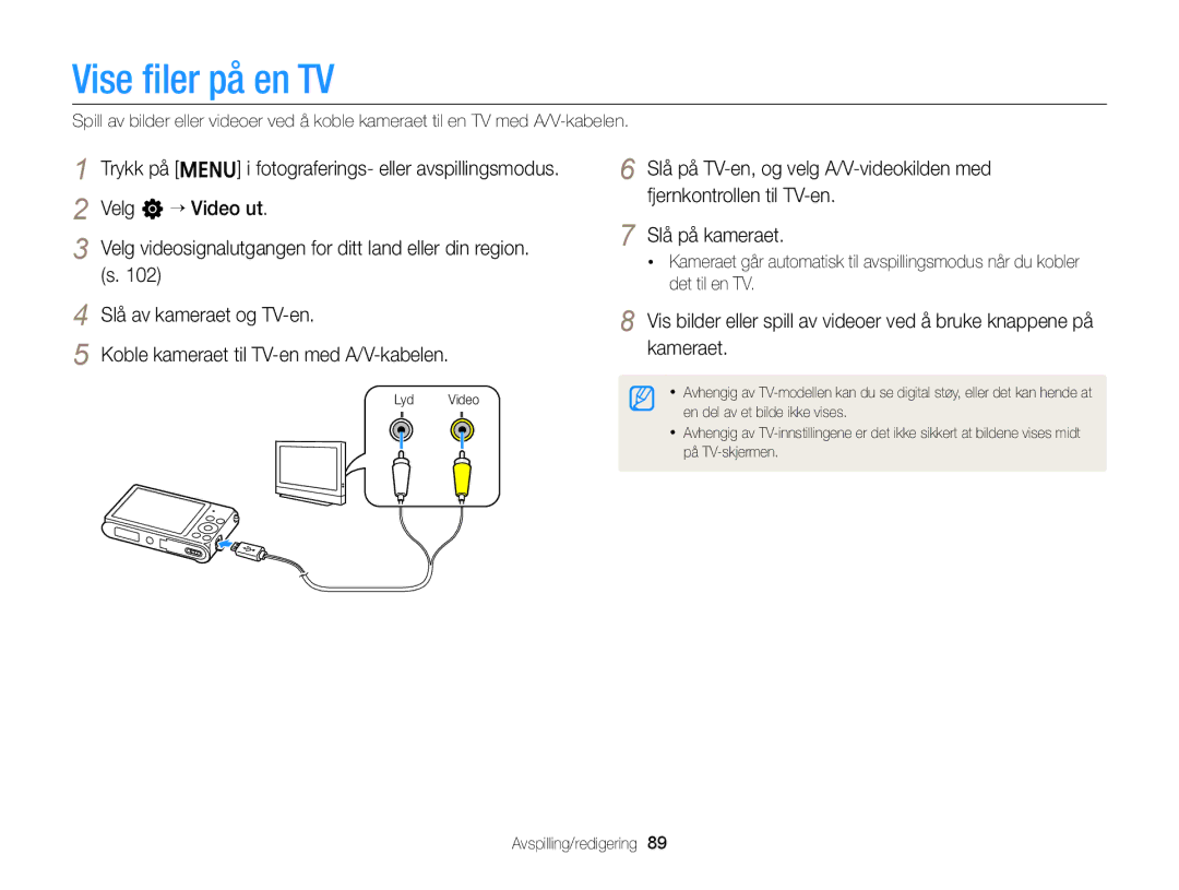 Samsung EC-ST88ZZBPLE2, EC-ST88ZZBPWE2, EC-ST88ZZFPWE2, EC-ST88ZZFPLE2, EC-ST88ZZBPBE2 manual Vise ﬁler på en TV 