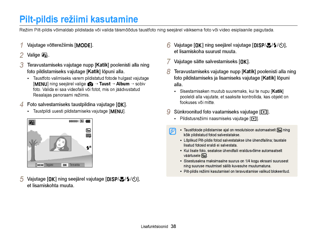 Samsung EC-ST88ZZFPLE2, EC-ST88ZZBPLE2, EC-ST88ZZBPWE2 Pilt-pildis režiimi kasutamine, Vajutage võtterežiimis M Valige d 