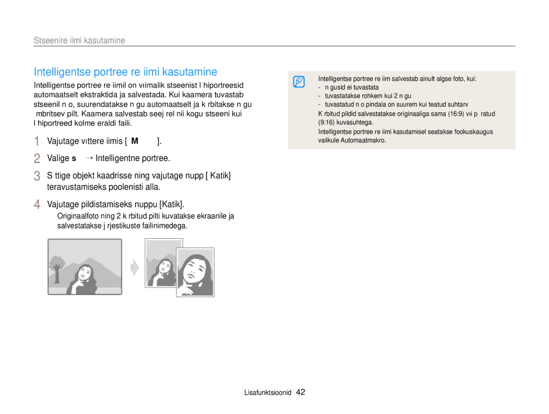 Samsung EC-ST88ZZBPWE2, EC-ST88ZZBPLE2 manual Intelligentse portree režiimi kasutamine, Valige s “ Intelligentne portree 