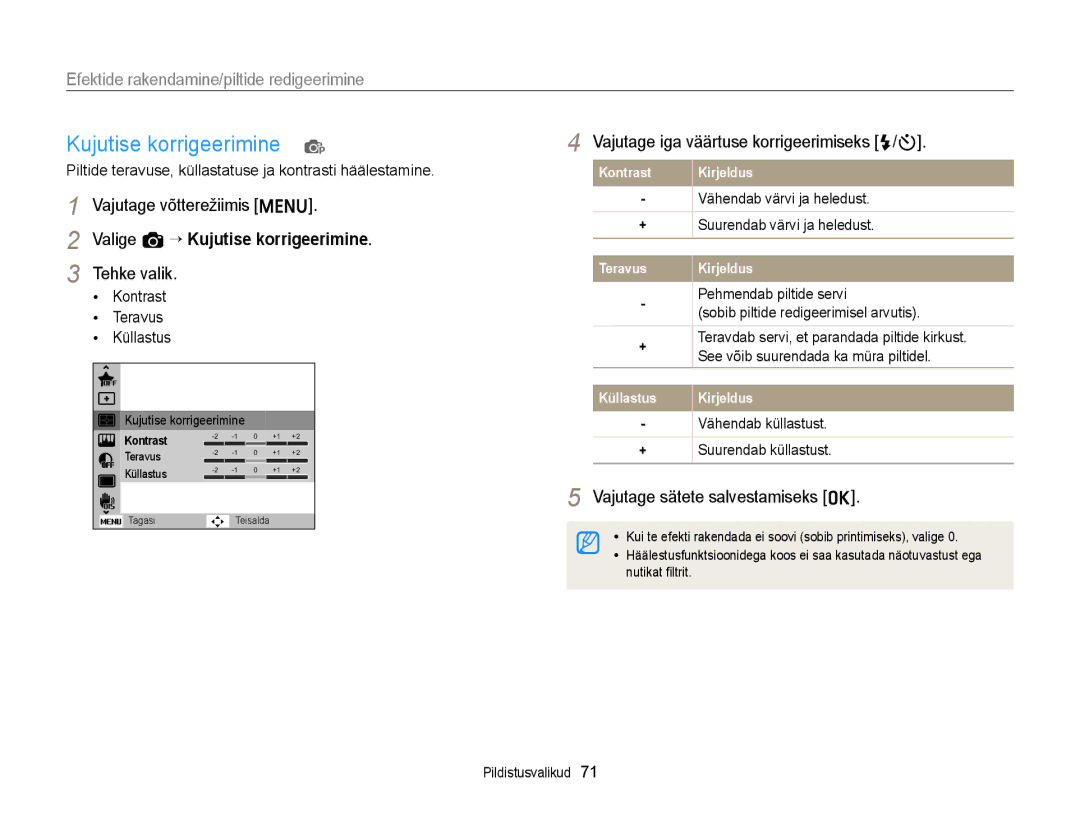 Samsung EC-ST88ZZBPLE2 manual Kujutise korrigeerimine p, Valige a “ Kujutise korrigeerimine, Pehmendab piltide servi 