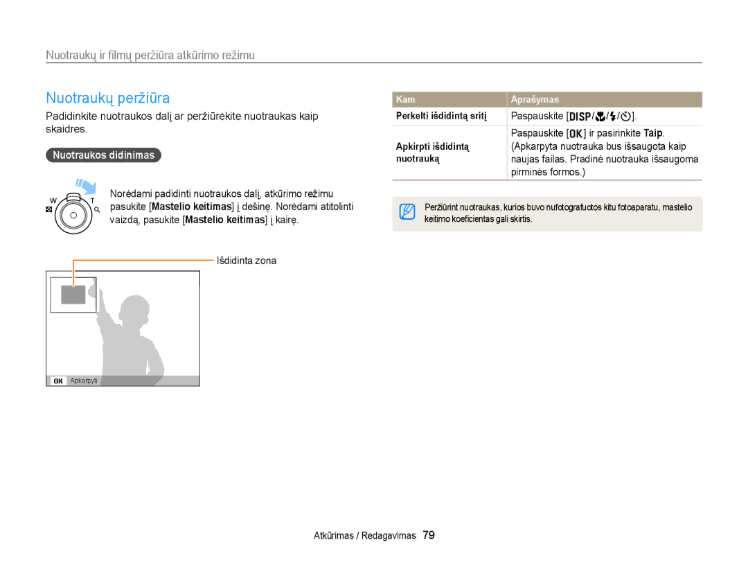 Samsung EC-ST88ZZFPWE2, EC-ST88ZZBPLE2, EC-ST88ZZBPWE2, EC-ST88ZZFPLE2 manual Nuotraukų peržiūra, Nuotraukos didinimas 