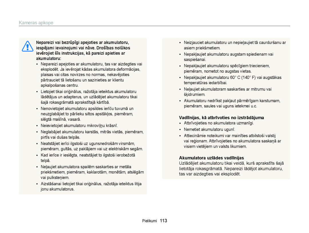 Samsung EC-ST88ZZBPLE2, EC-ST88ZZBPWE2 manual Vadlīnijas, kā atbrīvoties no izstrādājuma, Akumulatora uzlādes vadlīnijas 