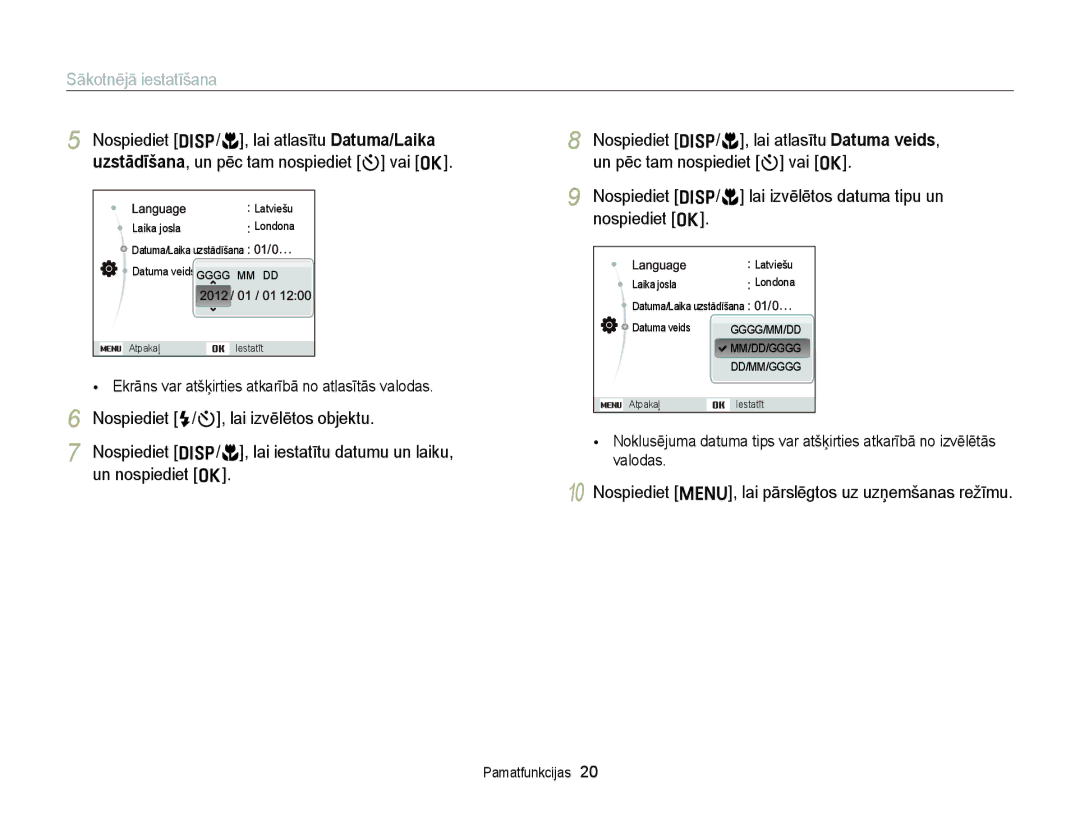 Samsung EC-ST88ZZFPLE2, EC-ST88ZZBPLE2 manual Sākotnējā iestatīšana, Nospiediet m, lai pārslēgtos uz uzņemšanas režīmu 