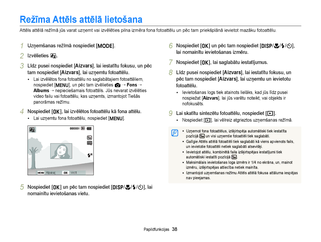 Samsung EC-ST88ZZFPLE2, EC-ST88ZZBPLE2, EC-ST88ZZBPWE2, EC-ST88ZZFPWE2, EC-ST88ZZBPBE2 manual Režīma Attēls attēlā lietošana 