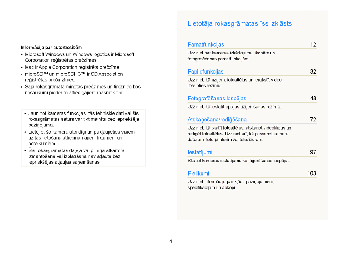 Samsung EC-ST88ZZFPBE2 manual Lietotāja rokasgrāmatas īss izklāsts, Informācija par autortiesībām, Izvēloties režīmu 