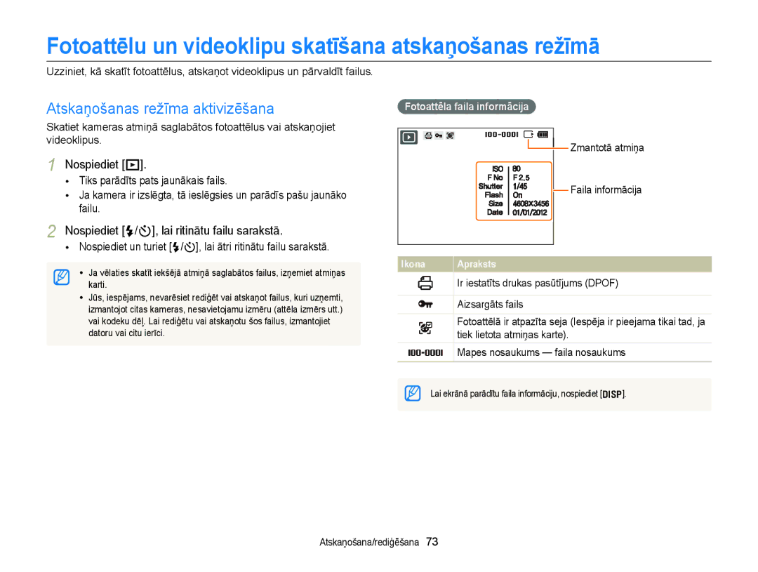 Samsung EC-ST88ZZFPWE2 manual Fotoattēlu un videoklipu skatīšana atskaņošanas režīmā, Atskaņošanas režīma aktivizēšana 