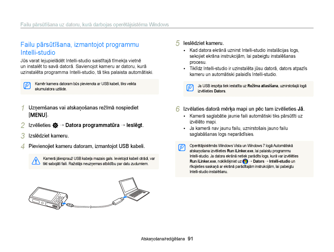 Samsung EC-ST88ZZFPWE2, EC-ST88ZZBPLE2, EC-ST88ZZBPWE2 manual Failu pārsūtīšana, izmantojot programmu Intelli-studio 