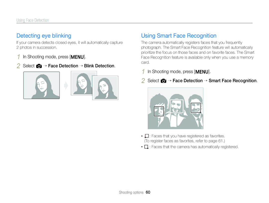 Samsung EC-ST88ZZBPWE3, EC-ST88ZZBPWE1, EC-ST88ZZBPBE1, EC-ST88ZZBPLE1 Detecting eye blinking, Using Smart Face Recognition 