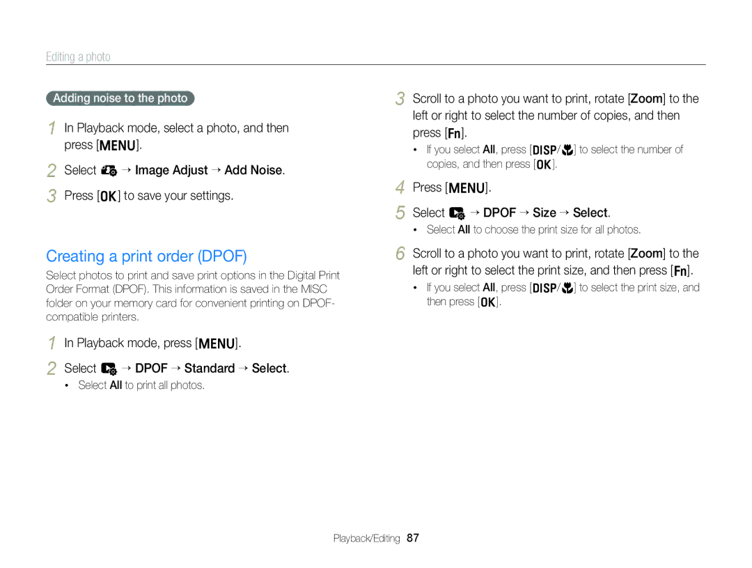 Samsung EC-ST88ZZDPLIR manual Creating a print order Dpof, Playback mode, press m Select u “ Dpof “ Standard “ Select 