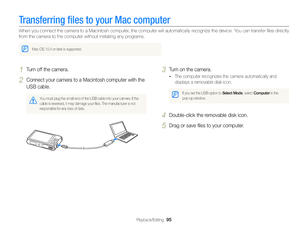 Samsung EC-ST88ZZDPWIR, EC-ST88ZZBPWE1, EC-ST88ZZBPBE1, EC-ST88ZZBPLE1, EC-ST88ZZFPLE1 Transferring ﬁles to your Mac computer 