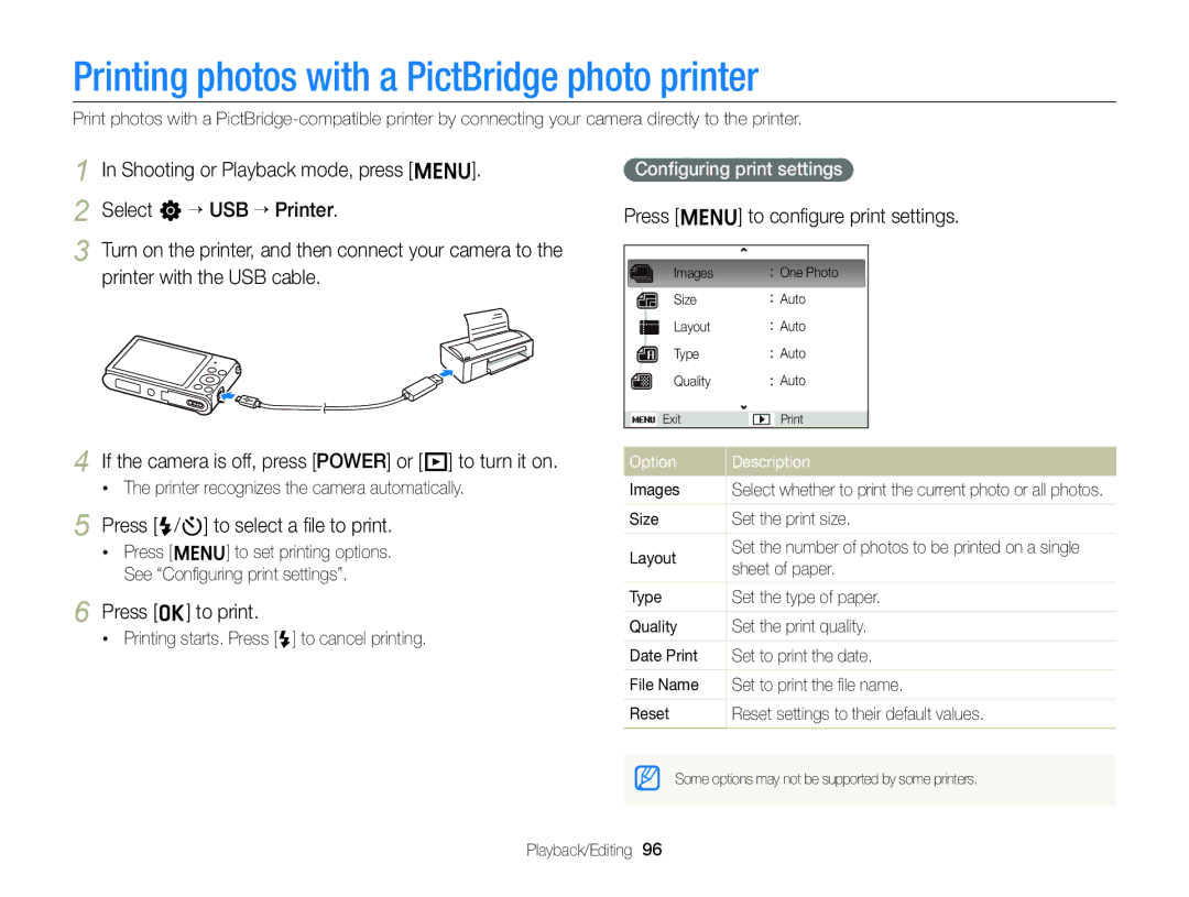 Samsung EC-ST88ZZBDBVN, EC-ST88ZZBPWE1 Printing photos with a PictBridge photo printer, Press F/t to select a ﬁle to print 