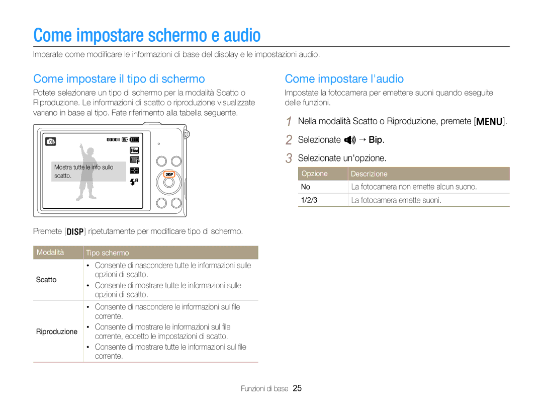 Samsung EC-ST88ZZBPLE1 manual Come impostare schermo e audio, Come impostare il tipo di schermo, Come impostare laudio 